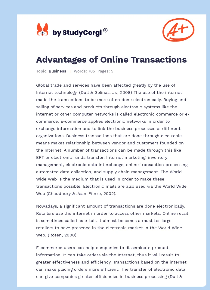 Advantages of Online Transactions. Page 1