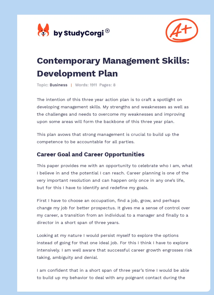 Contemporary Management Skills: Development Plan. Page 1