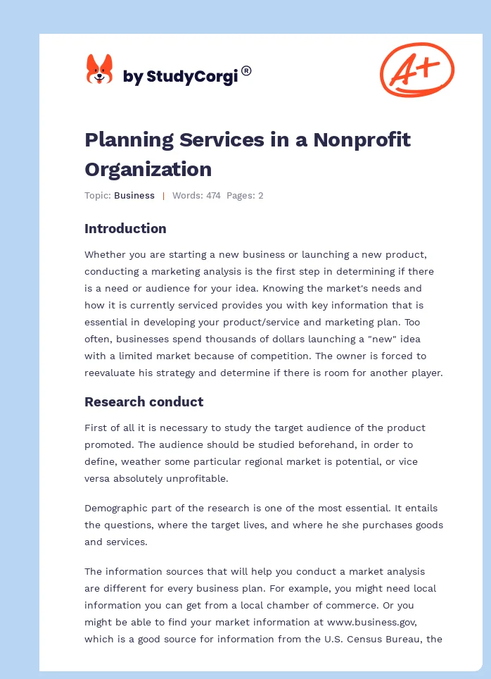 Planning Services in a Nonprofit Organization. Page 1