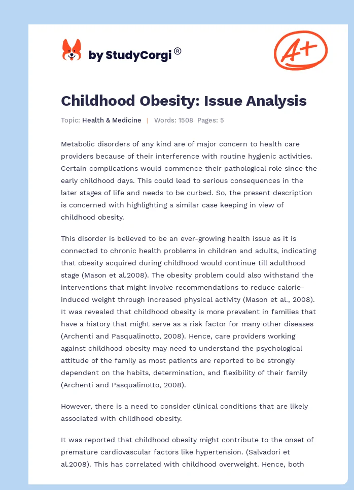 Childhood Obesity: Issue Analysis. Page 1