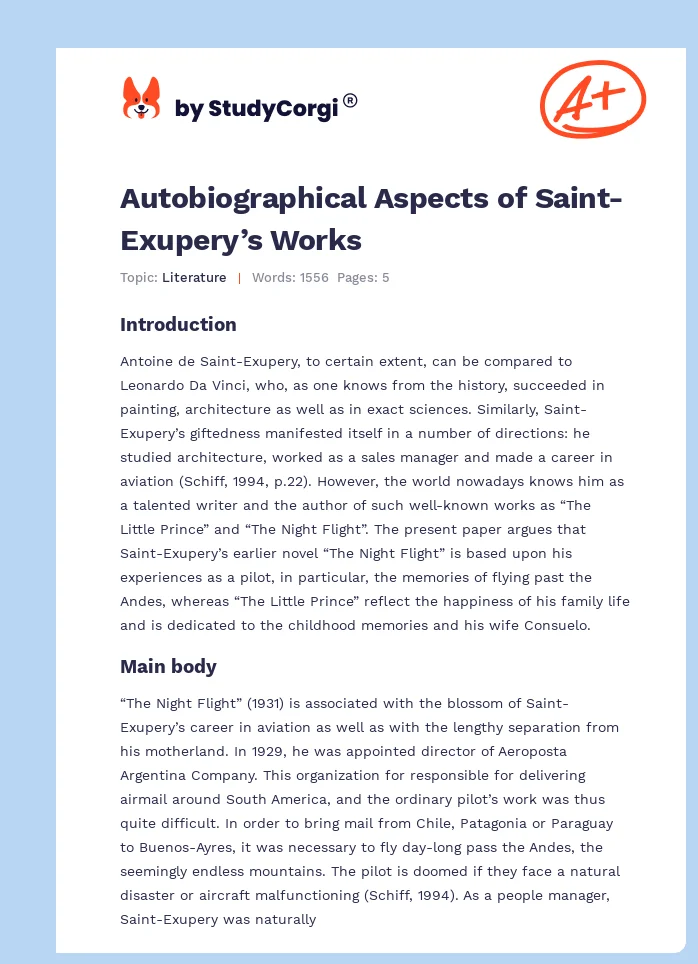 Autobiographical Aspects of Saint-Exupery’s Works. Page 1