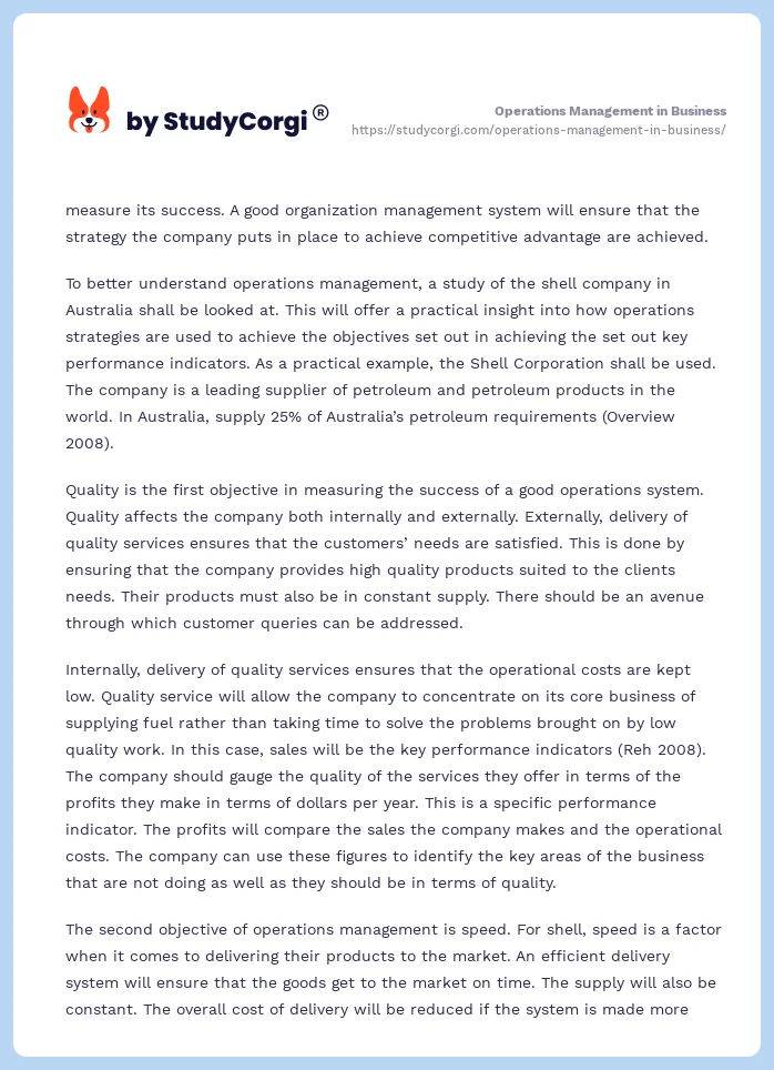 Operations Management in Business. Page 2