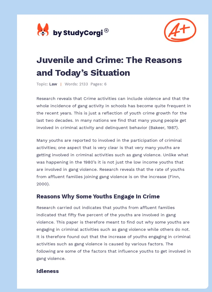 Juvenile and Crime: The Reasons and Today’s Situation. Page 1