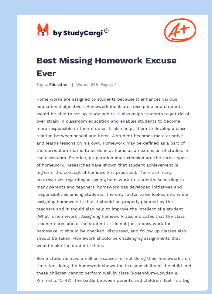 Best Missing Homework Excuse Ever. Page 1