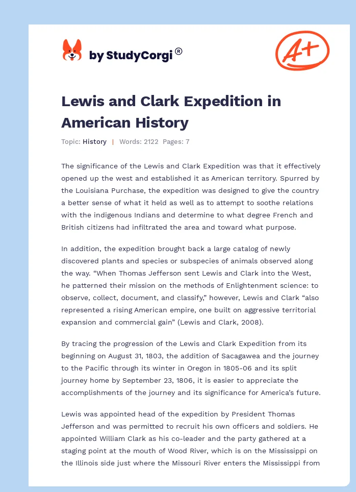 Lewis and Clark Expedition in American History. Page 1