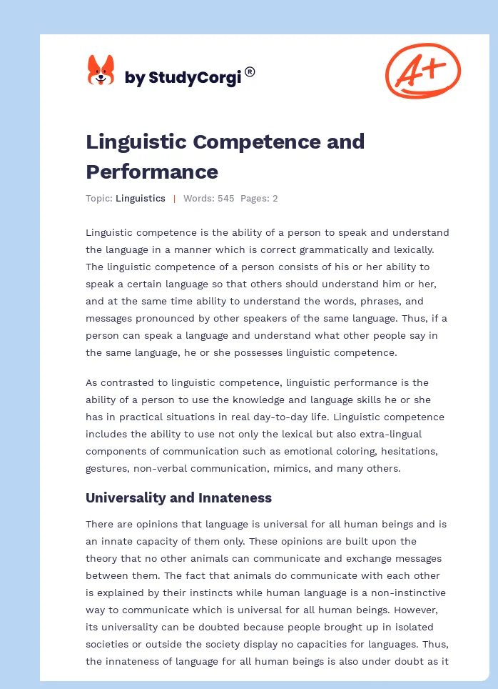 Linguistic Competence and Performance. Page 1
