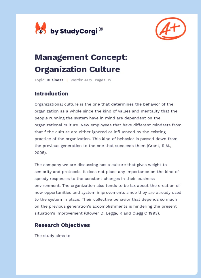 Management Concept: Organization Culture. Page 1