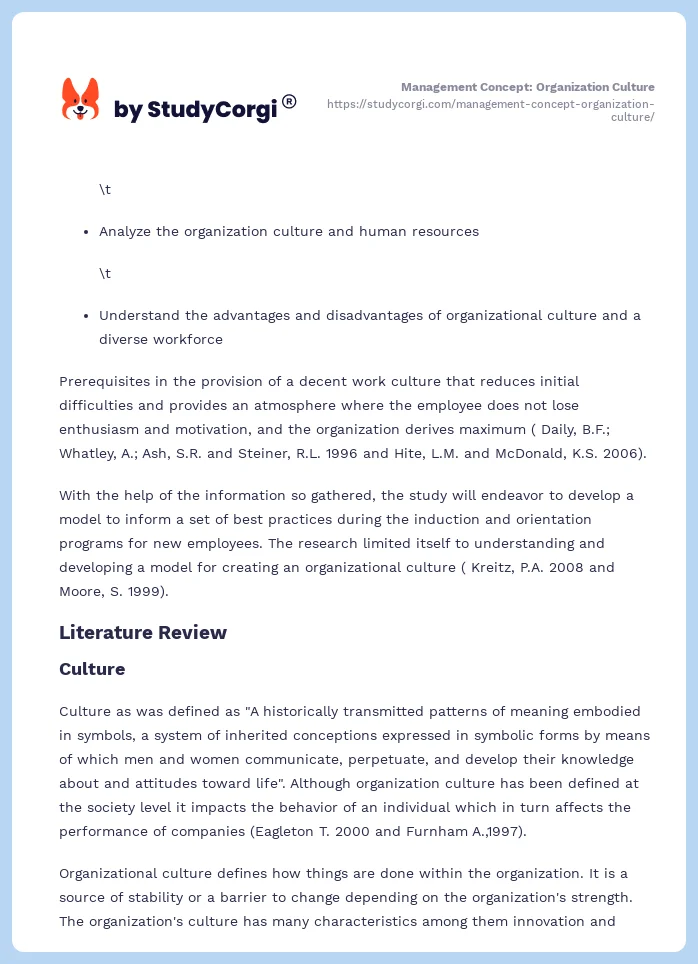 Management Concept: Organization Culture. Page 2