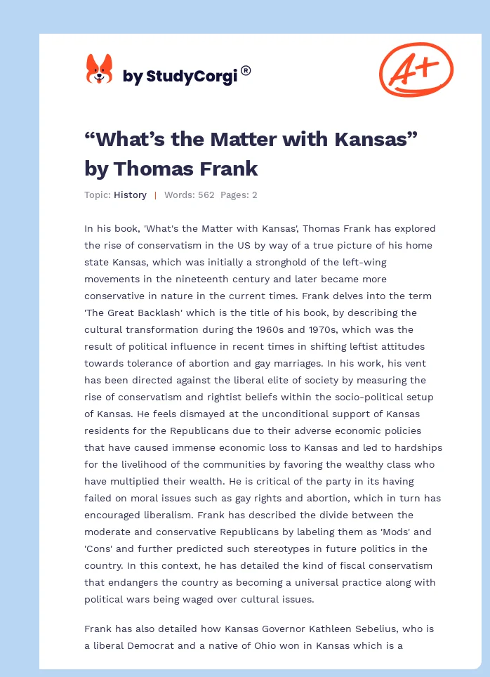 “What’s the Matter with Kansas” by Thomas Frank. Page 1