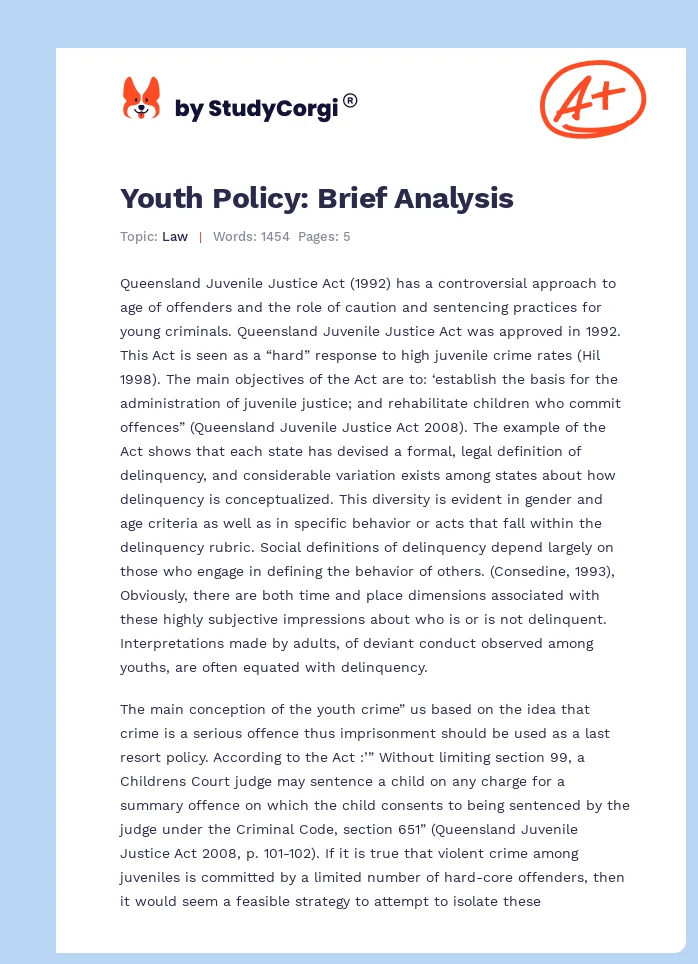 Youth Policy: Brief Analysis. Page 1