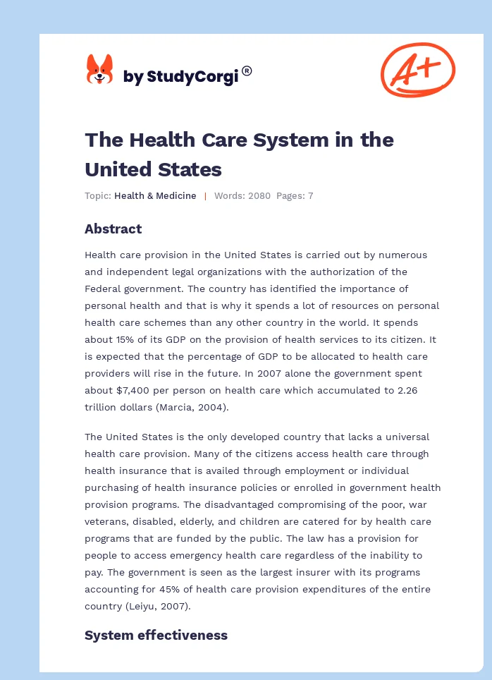 The Health Care System in the United States. Page 1