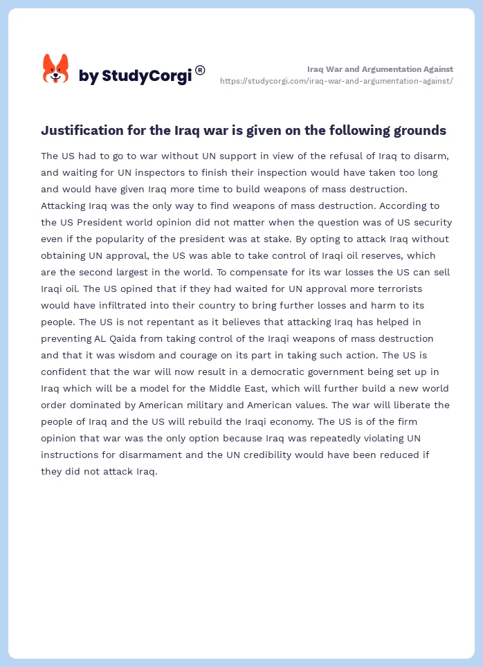 Iraq War and Argumentation Against. Page 2