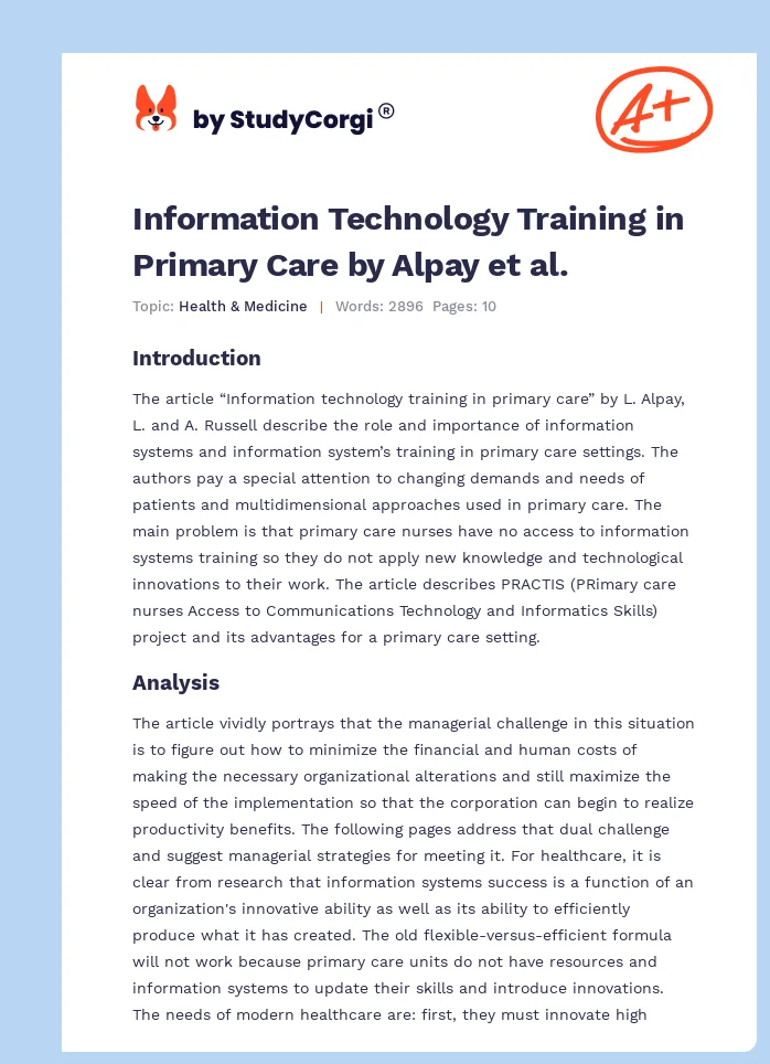 Information Technology Training in Primary Care by Alpay et al.. Page 1