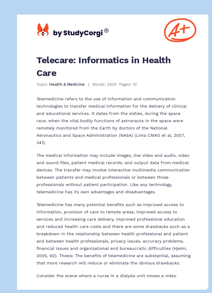 Telecare: Informatics in Health Care. Page 1