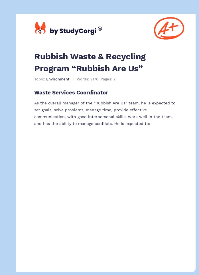 Rubbish Waste & Recycling Program “Rubbish Are Us”. Page 1