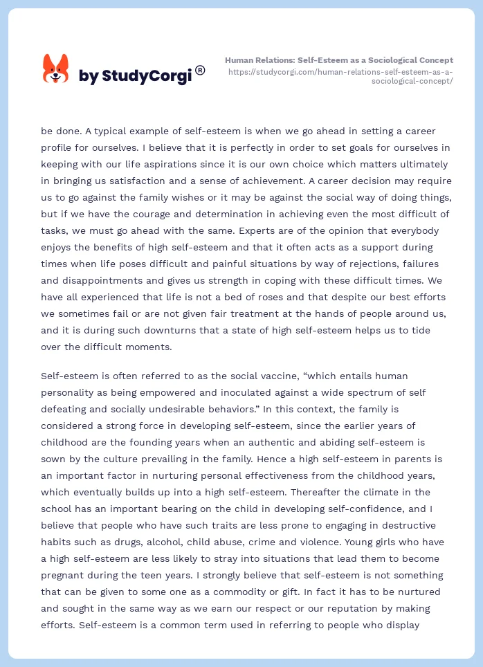 Human Relations: Self-Esteem as a Sociological Concept. Page 2