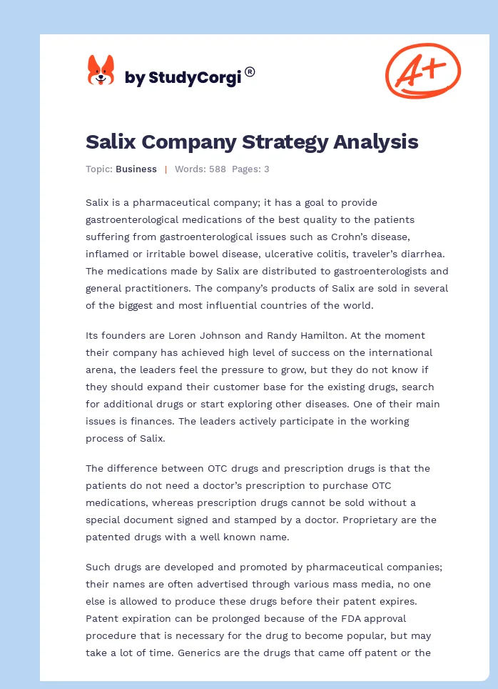 Salix Company Strategy Analysis. Page 1
