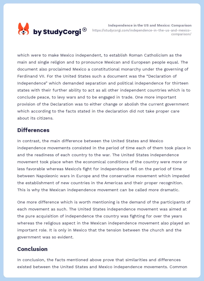 Independence in the US and Mexico: Comparison. Page 2
