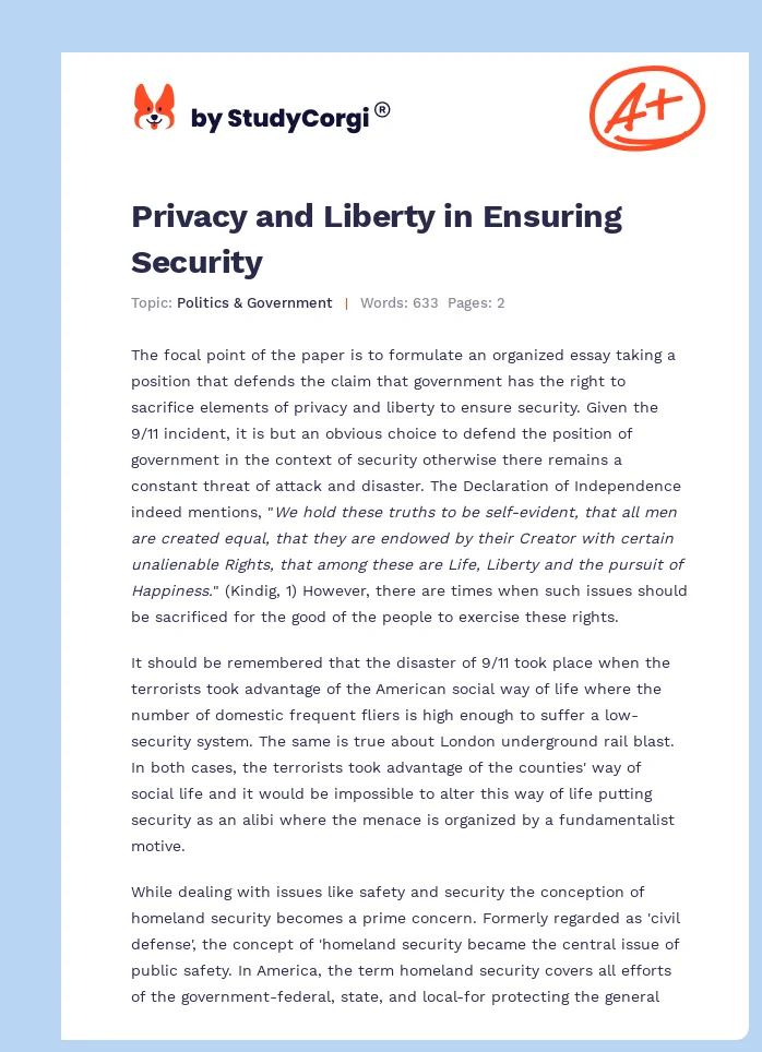 Privacy and Liberty in Ensuring Security. Page 1