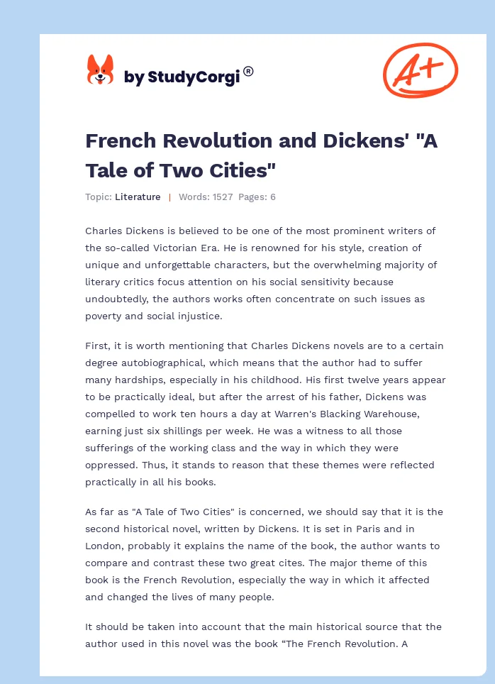 French Revolution and Dickens' "A Tale of Two Cities". Page 1