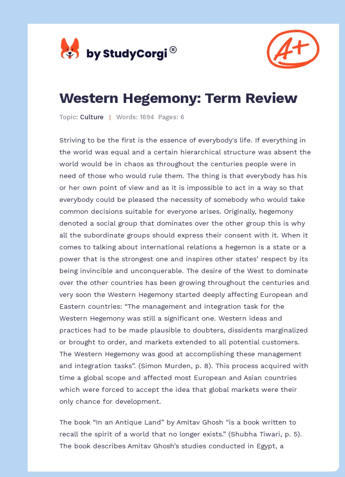 Western Hegemony: Term Review. Page 1