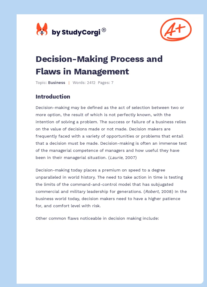 Decision-Making Process and Flaws in Management. Page 1
