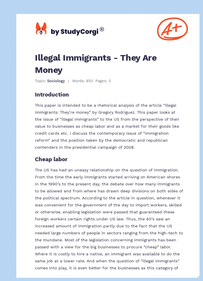 Illegal Immigrants - They Are Money. Page 1