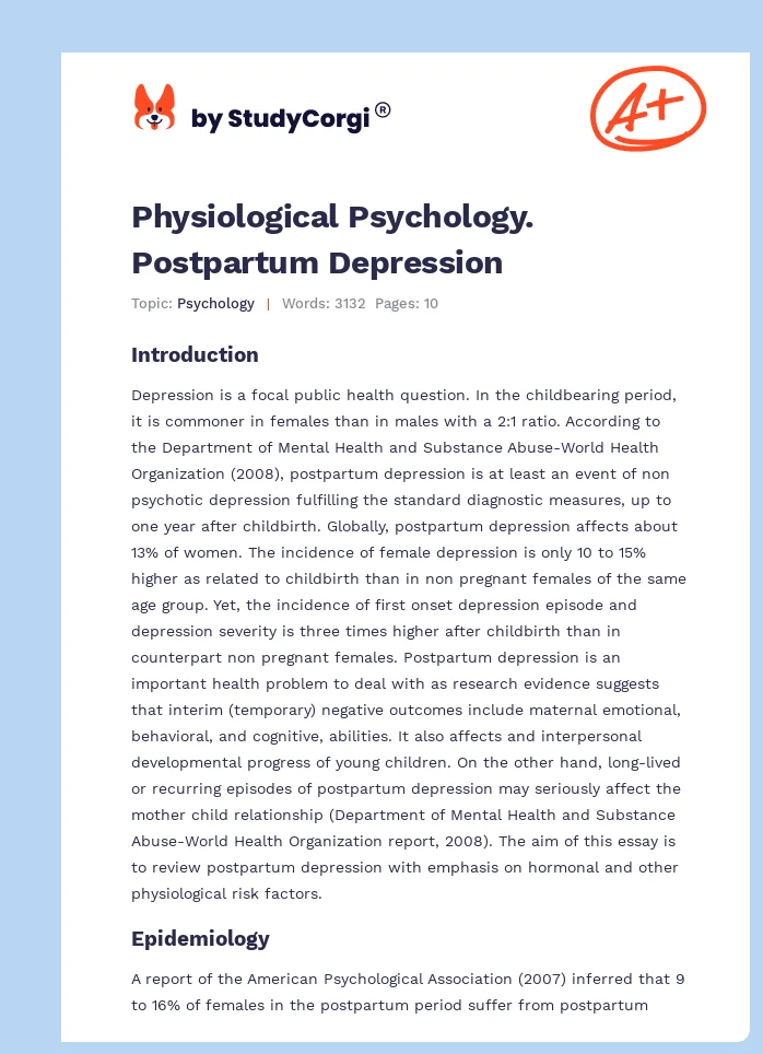 Physiological Psychology. Postpartum Depression. Page 1