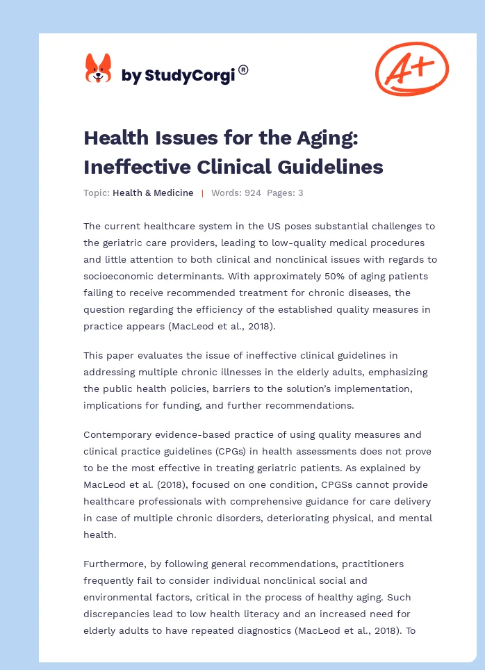Health Issues for the Aging: Ineffective Clinical Guidelines. Page 1