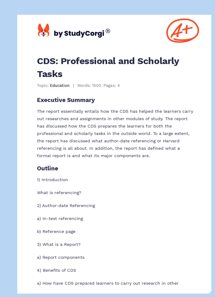CDS: Professional and Scholarly Tasks. Page 1