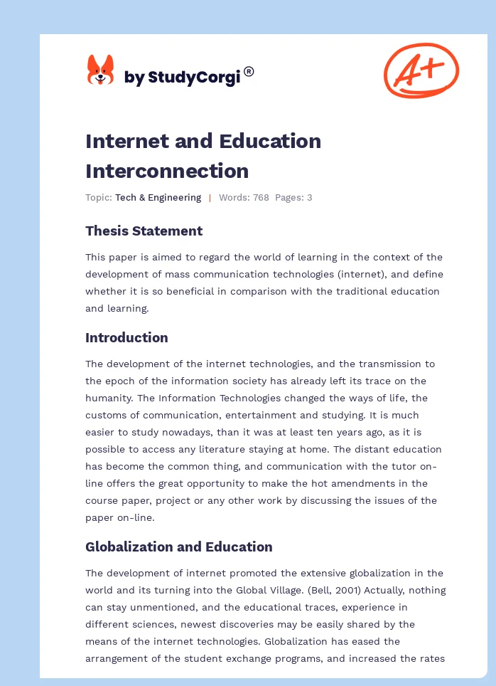 Internet and Education Interconnection. Page 1