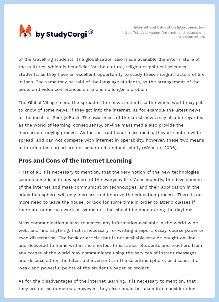 Internet and Education Interconnection. Page 2