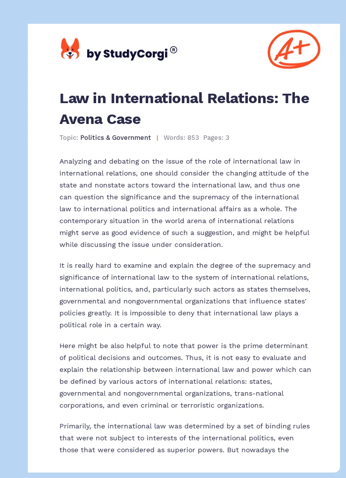 Law in International Relations: The Avena Case. Page 1