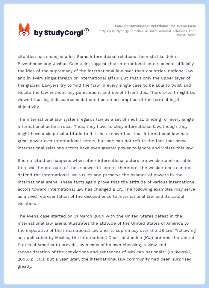 Law in International Relations: The Avena Case. Page 2