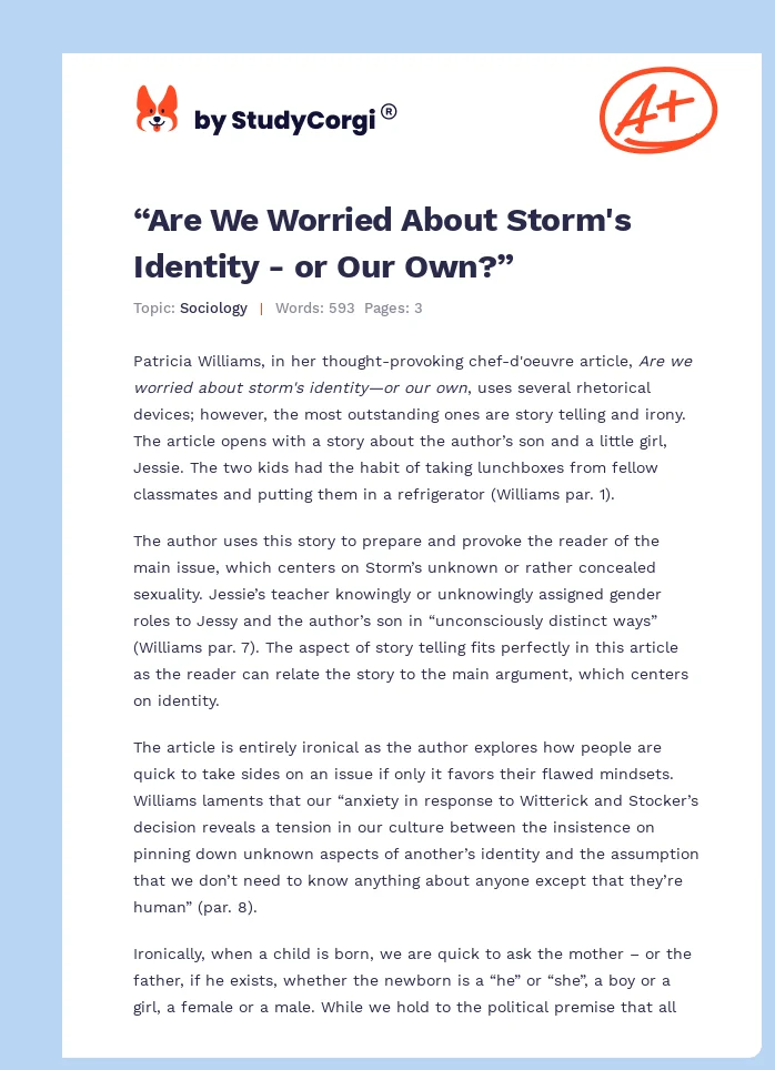 “Are We Worried About Storm's Identity - or Our Own?”. Page 1