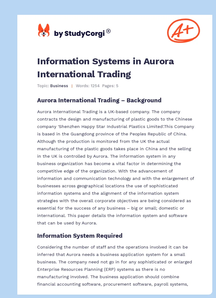 Information Systems in Aurora International Trading. Page 1