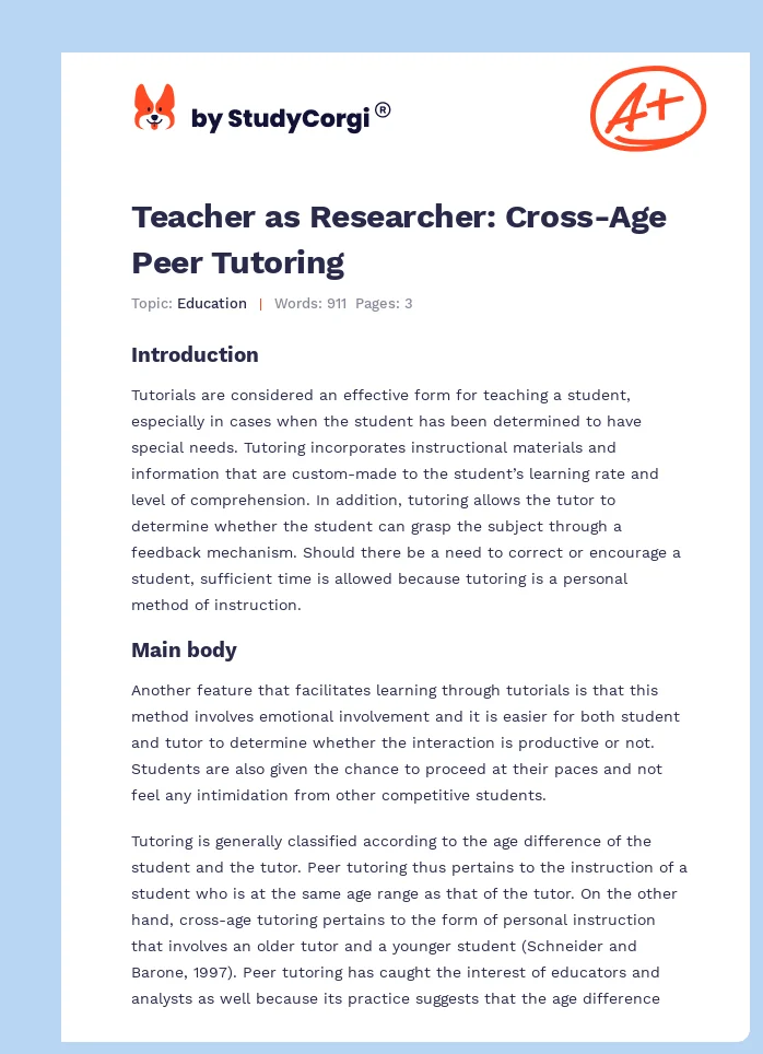 Teacher as Researcher: Cross-Age Peer Tutoring. Page 1