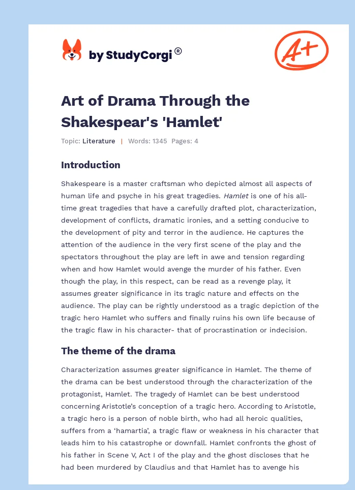 Art of Drama Through the Shakespear's 'Hamlet'. Page 1