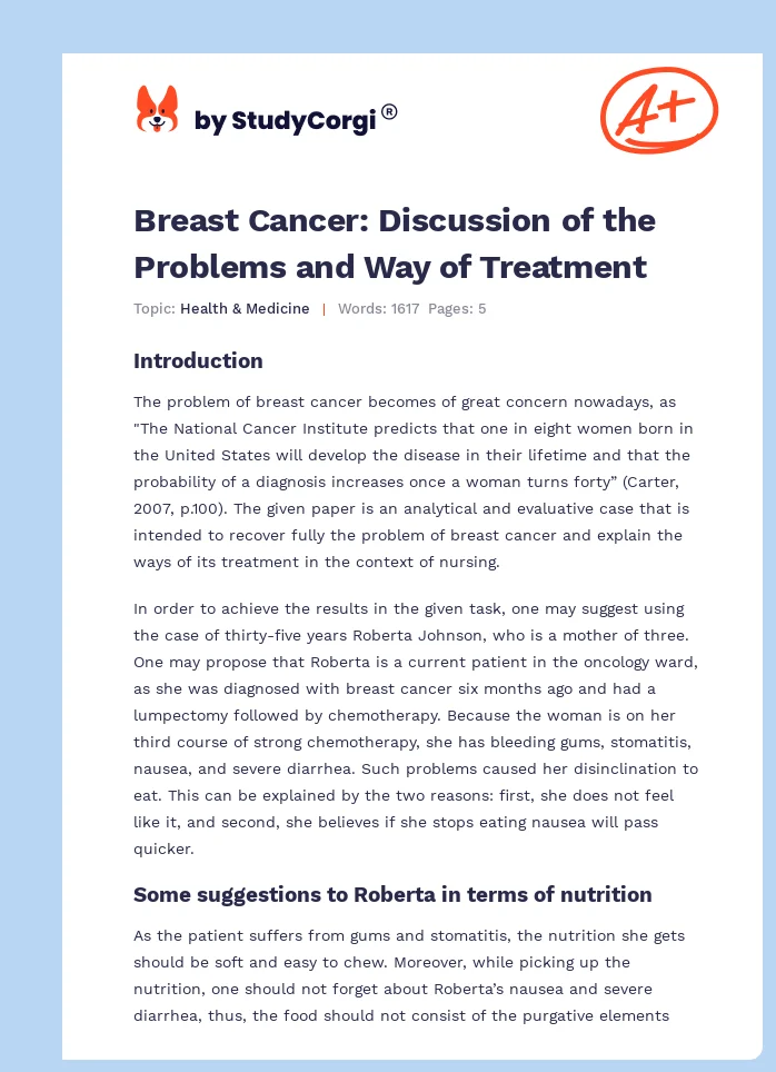 Breast Cancer: Discussion of the Problems and Way of Treatment. Page 1
