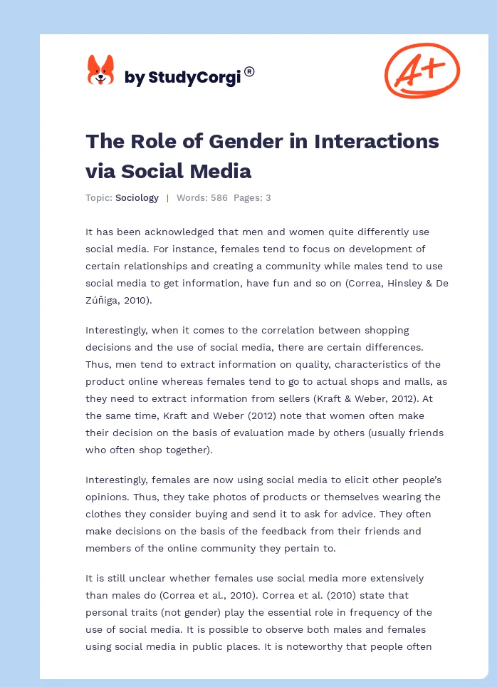 The Role of Gender in Interactions via Social Media. Page 1