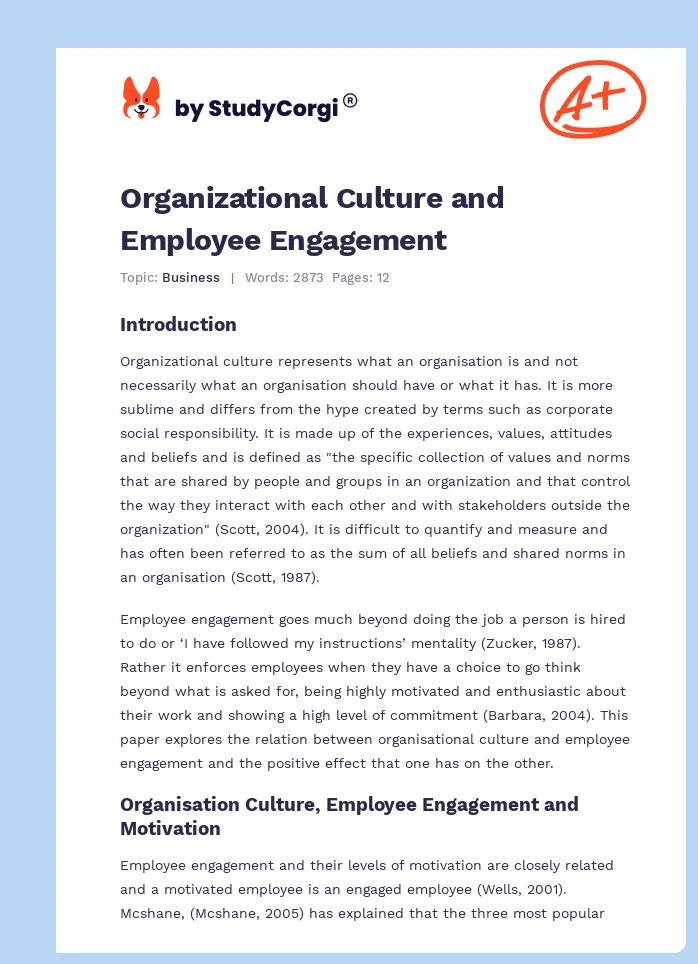 Organizational Culture and Employee Engagement. Page 1