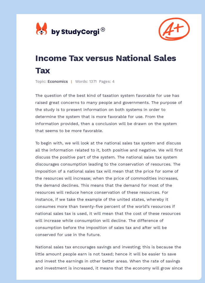 Income Tax versus National Sales Tax. Page 1