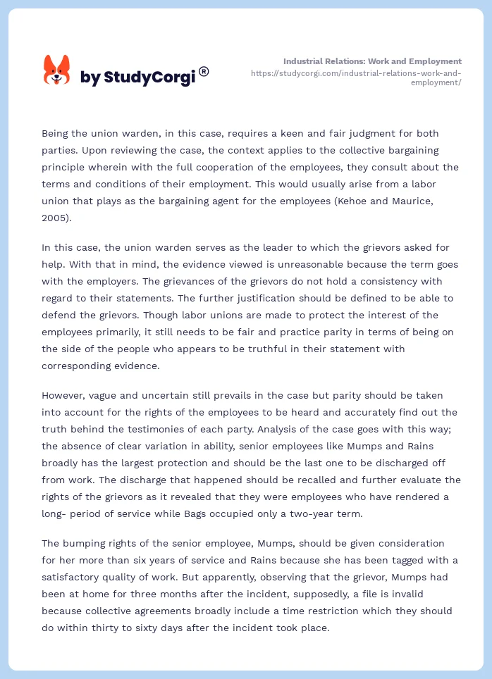 Industrial Relations: Work and Employment. Page 2