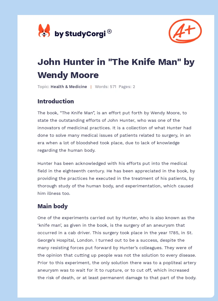 John Hunter in "The Knife Man" by Wendy Moore. Page 1