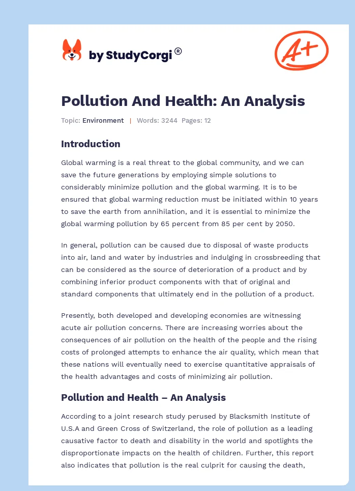 Pollution And Health: An Analysis. Page 1