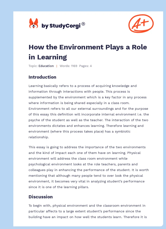 How the Environment Plays a Role in Learning. Page 1
