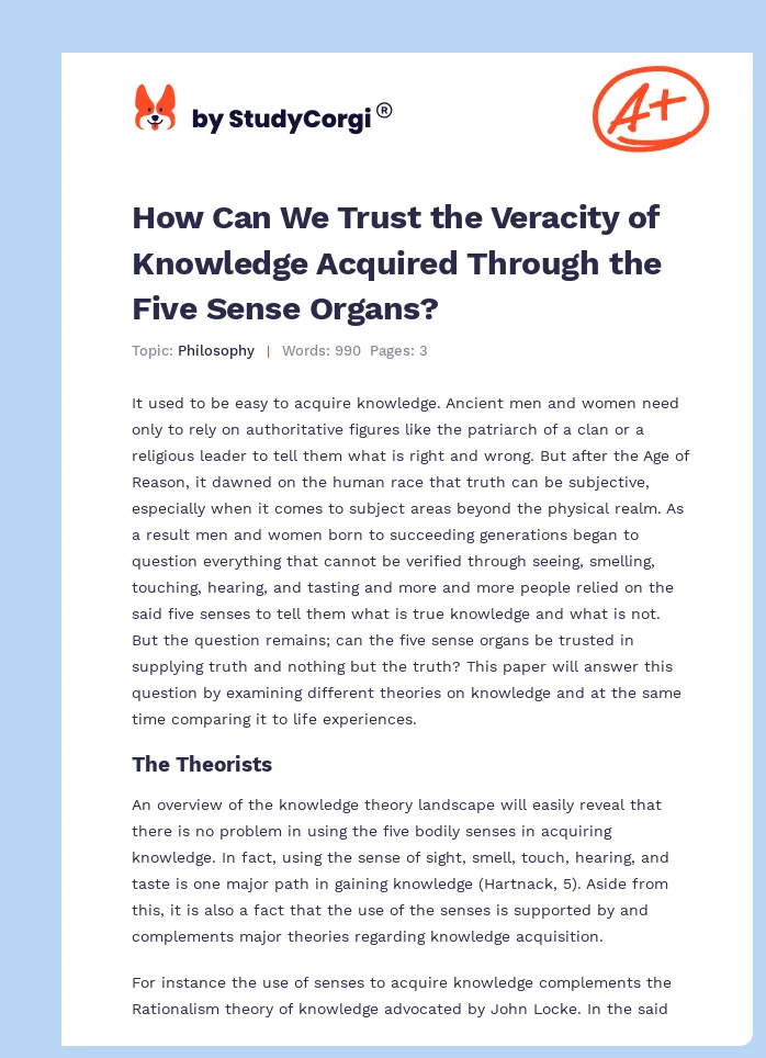How Can We Trust the Veracity of Knowledge Acquired Through the Five Sense Organs?. Page 1