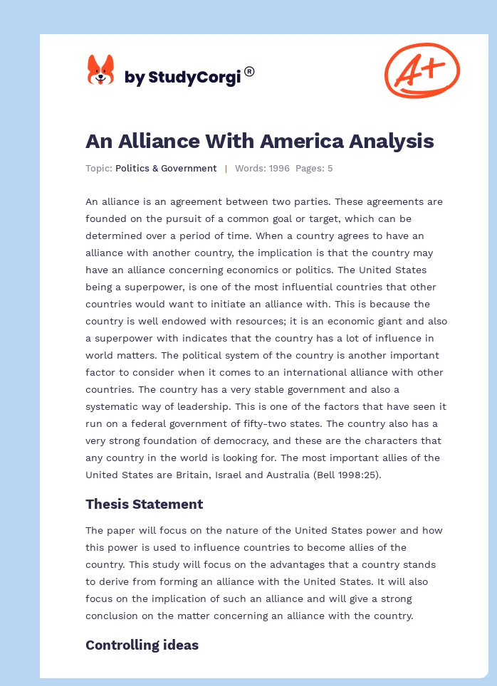 An Alliance With America Analysis. Page 1