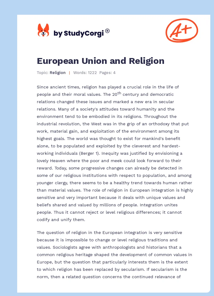 European Union and Religion. Page 1