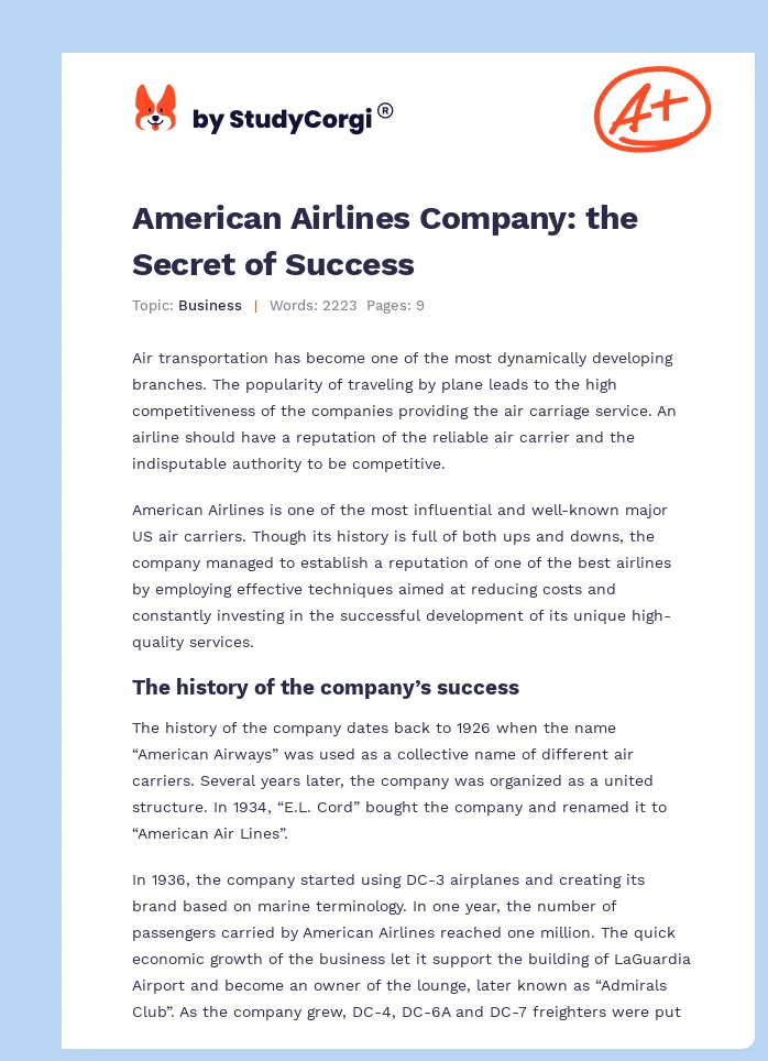 American Airlines Company: the Secret of Success. Page 1